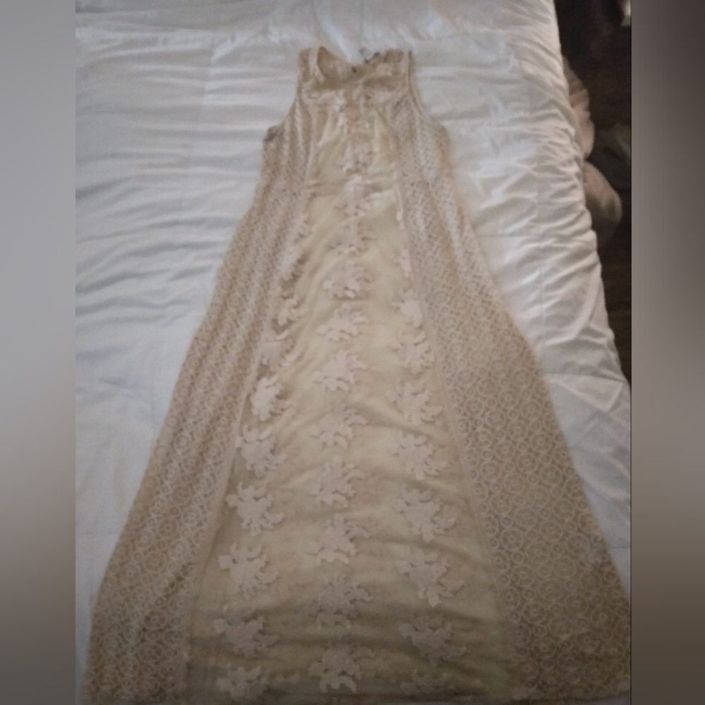 Forever 21 neutral embroidered lace mesh maxi